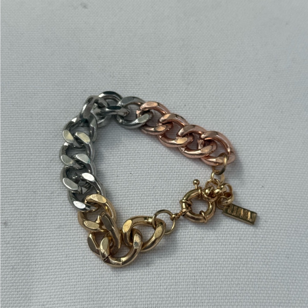 Luvaj chunky Tri-Tone Chain Link Bracelet silver, gold and rose gold